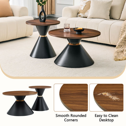 2 Piece Round Coffee Table Set For Living Room