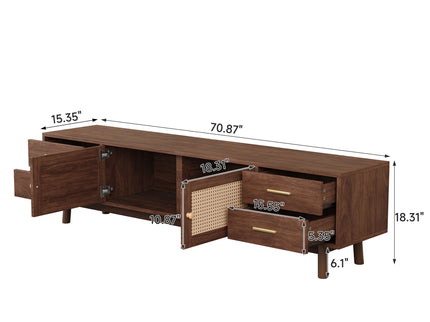 70" TV Stand With Doors For TVs Up To 80", Media Console With 4 Drawers & Cable Holes - Dark Brown