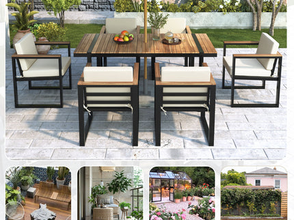 7 Pieces Outdoor Dining Set Patio Dining Table And Chair Set With And Removable Cushions For Patio