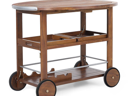 Wood And Aluminum Bar Cart With 2 Shelves - Oak / Silver