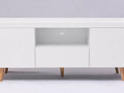 TV Stand For TVs Up To 60" With Open Storage Shelf, 2 Doors, 1 Drawer And Cable Management
