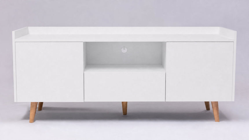 TV Stand For TVs Up To 60" With Open Storage Shelf, 2 Doors, 1 Drawer And Cable Management