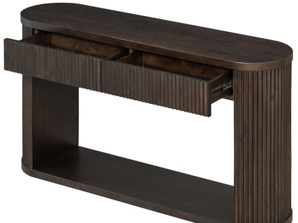 Oval Fluted Console Table With 2 Drawers And Bottom Shelf