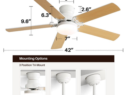 Modern Ceiling Fan With 3 Color Dimmable Light 5 Blades Remote Control Reversible Dc Motor - White