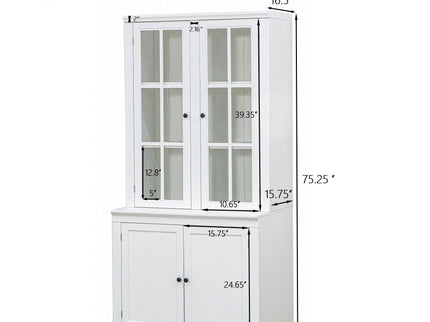 Retro Style Hutch Cabinet With Glass Door, China Cabinet For Home