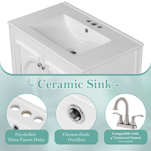 Bathroom Vanity With Sink With 2 Doors And Adjustable Shelf