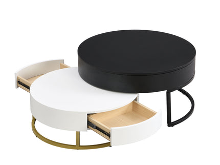 Modern Round Lift-Top Nesting Coffee Tables With 2 Drawers