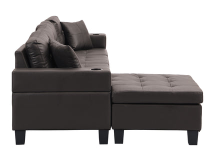 Modern Sectional Sofa Set With Chaise Lounge And Cup Holder