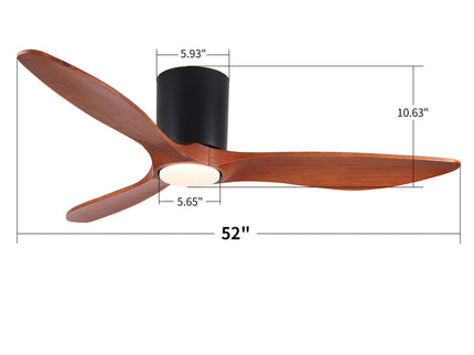 Low Profile Flush Mount Ceiling Fan With Light And Reversible Quiet Motor - Matte Black