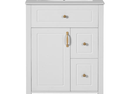 Elegant Bathroom Vanity With Ceramic Sink, Soft Close Doors And Drawers, Double Storage Racks