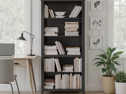 High 5 Shelf Bookcase - Black / Whiskey