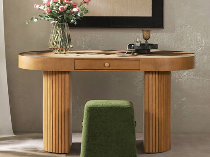 Jesse - Single Drawer Fluted Oval Console Desk - Honey Brown