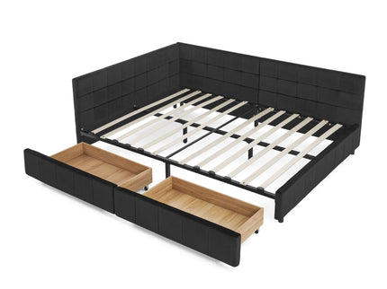 Storage Elegant Upholstered Tufted Bed Frame With Backrest And Armrests