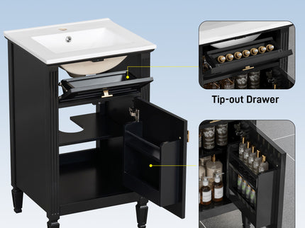 Bathroom Vanity With Sink, Adjustable Shelf, Tilt-Out Drawer