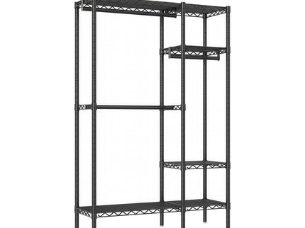 Freestanding Clothes Rack, With 6 Adjustable Wire Shelves And 3 Garment Rails - Black
