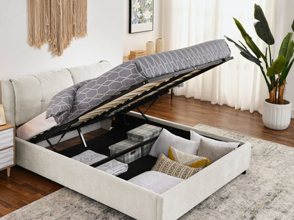 Storage Upholstered Hydraulic Platform Bed With Integrated Headboard