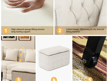 3 In 1 Convertible Sleeper Sofa Bed With Movable Ottoman