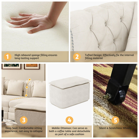 3 In 1 Convertible Sleeper Sofa Bed With Movable Ottoman