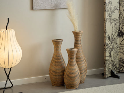 3 Piece Artificial Rattan Floor Vase Set Decorative Accent For Living Room, Hallway & Entryway, Ideal For Dried Or Silk Flower Arrangements - Beige
