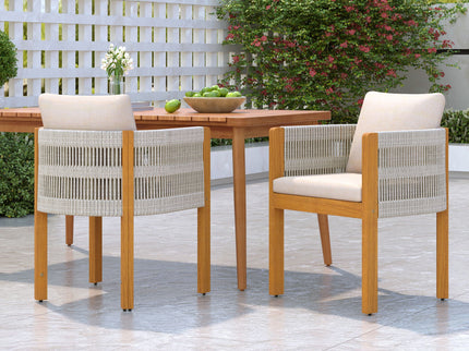 Outdoor Dining Chairs & Rope Handles (Set of 2) - Beige / Teak