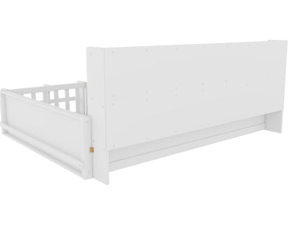 Platform Bed Frame With Guardrail, Storage Shelves & Bookshelf