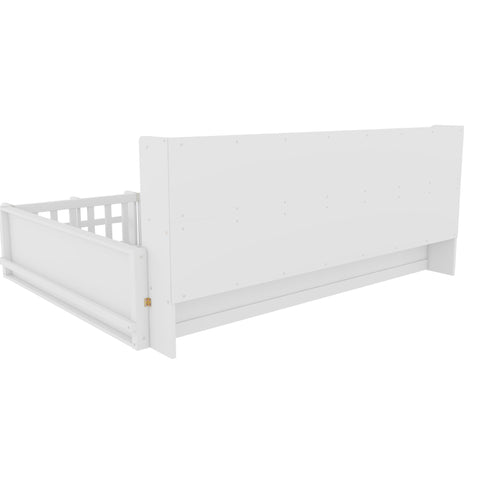 Platform Bed Frame With Guardrail, Storage Shelves & Bookshelf