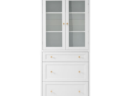 Freestanding Tall Bathroom Cabinet With Adjustable Shelves, Drawers, Soft Close Glass Doors