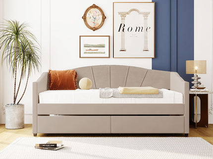 Upholstered Daybed With Two Drawers And Wood Slat