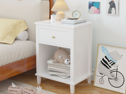 Nightstand & 1 Drawer And 1 Shelf - White