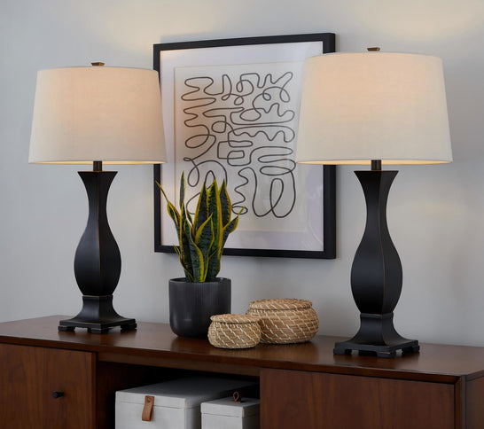 Riley - Contemporary Table Lamp (Set of 2) - Oil Rubbed Bronze / Oat