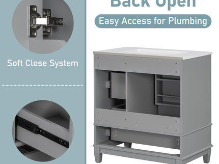 Freestanding Bathroom Vanity With Sink, Soft Close Door, 3 Drawers