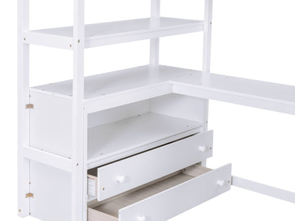 Loft Bed With Desk, Shelves, 2 Drawers, Storage Staircase