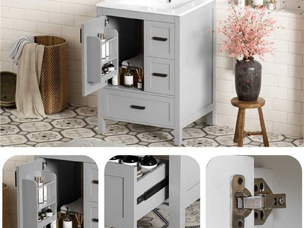 Bathroom Vanity With Sink, Soft Close Door, Double Layer Door Shelf And 3 Drawers - Gray