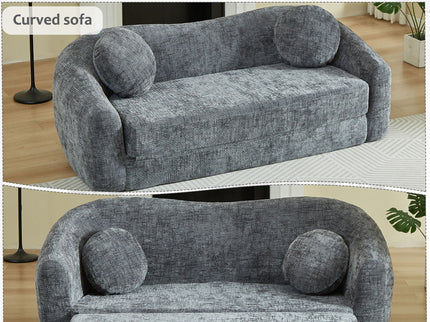 Curved Convertible Sofa, 2 In 1 Frameless Folding Sofa Bed With Pull Out Base And Deep Seat