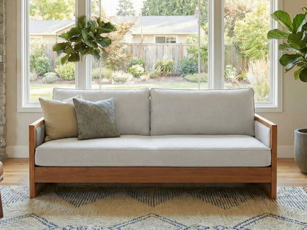 Modern 3 Seater Sofa With Wood Armrests