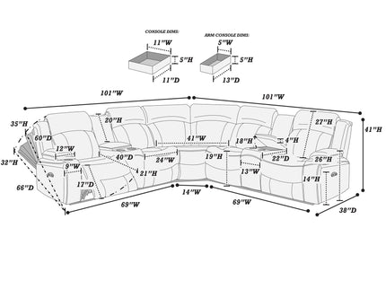 Power Motion Reclining Sectional Set With Console