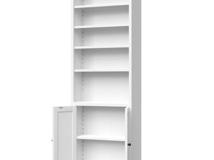 Bookcase Tall 5-Tier Adjustable Storage Shelf With Door Deep - White
