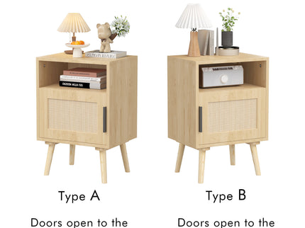Nightstand, Side Table With Door And Open Shelf For Bedroom - Oak