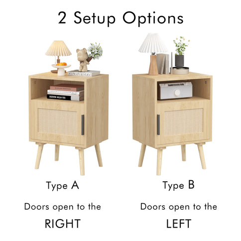 Nightstand, Side Table With Door And Open Shelf For Bedroom - Oak