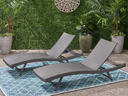 Wicker Chaise With Adjustable Reclining Seats (Set of 2) - Gray