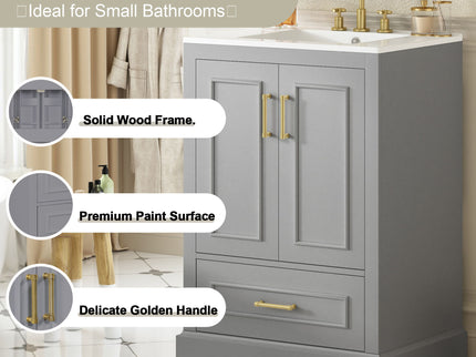 Bathroom Vanity With Sink, 1 Divided Drawer And 2 Soft Close Doors With Double Shelf