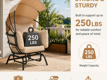 Egg Chair With Cushion And Retractable Canopy - Black / Taupe
