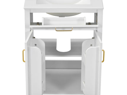 Modern Bathroom Vanity With Ceramic Sink, Soft-Close Doors, Flip Drawer, U-Shaped Shelves, Elegant Storage Solution