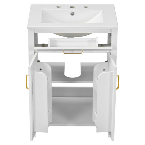 Modern Bathroom Vanity With Ceramic Sink, Soft-Close Doors, Flip Drawer, U-Shaped Shelves, Elegant Storage Solution