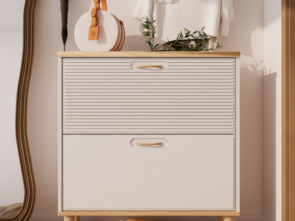 Narrow - Entryway Shoe Storage Cabinet With 2 Flip Drawers Legs - Natural / White
