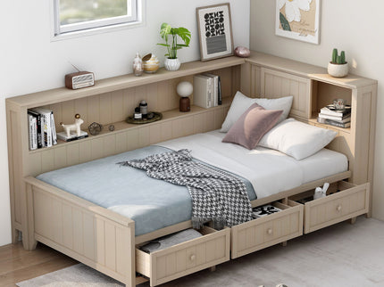 Daybed With Storage Shelves And 3 Drawers