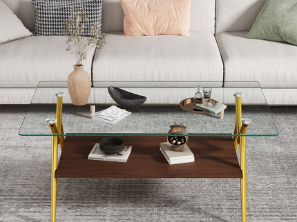 Rectangle Coffee Table With Tempered Glass Top And Shelf