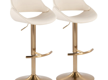 Fabrico - Contemporary Adjustable Barstool With Swivel With Rounded T Footrest (Set of 2) - Gold / Cream