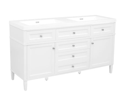 Bathroom Vanity With Double Sink, 3 Drawers, 2 Doors, Adjustable Shelves, Freestanding - White