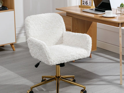 Office Chair, Artificial Rabbit Hair Home Office Chair With Metal Base, Adjustable Desk Chair Swivel Office Chair, Vanity Chair